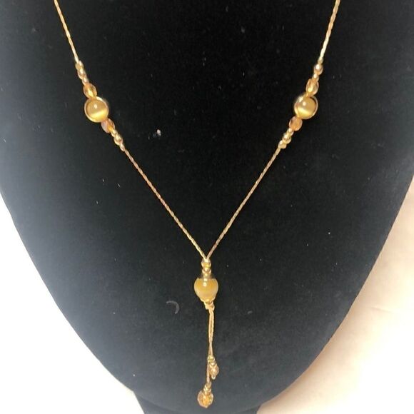 4/$25 Gold necklace with green and peach s… - Picture 4 of 5